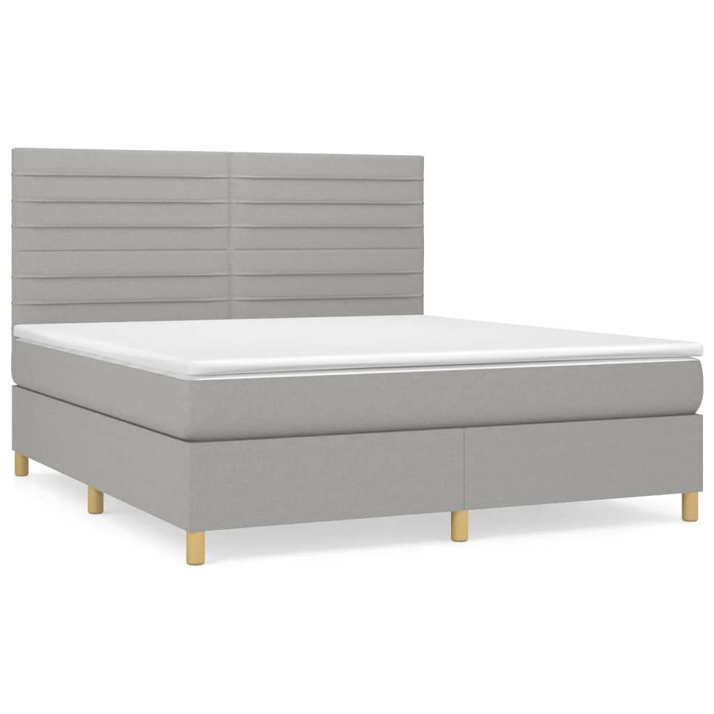 Boxspring Met Matras Stof Lichtgrijs 180 x 200 cm Horizontale strepen