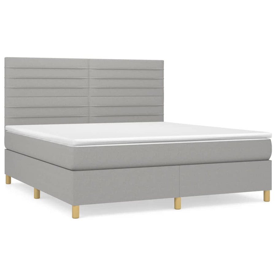 Boxspring Met Matras Stof Lichtgrijs 180 x 200 cm Horizontale strepen