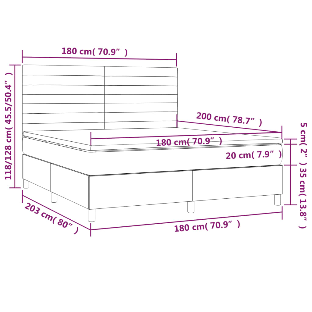 Boxspring Met Matras Stof Lichtgrijs 180 x 200 cm Horizontale strepen