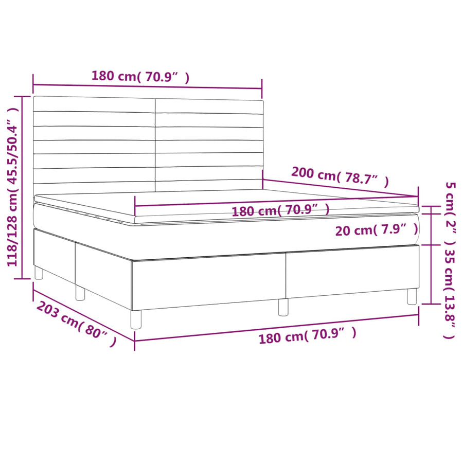 Boxspring Met Matras Stof Donkergrijs 180 x 200 cm Horizontale strepen