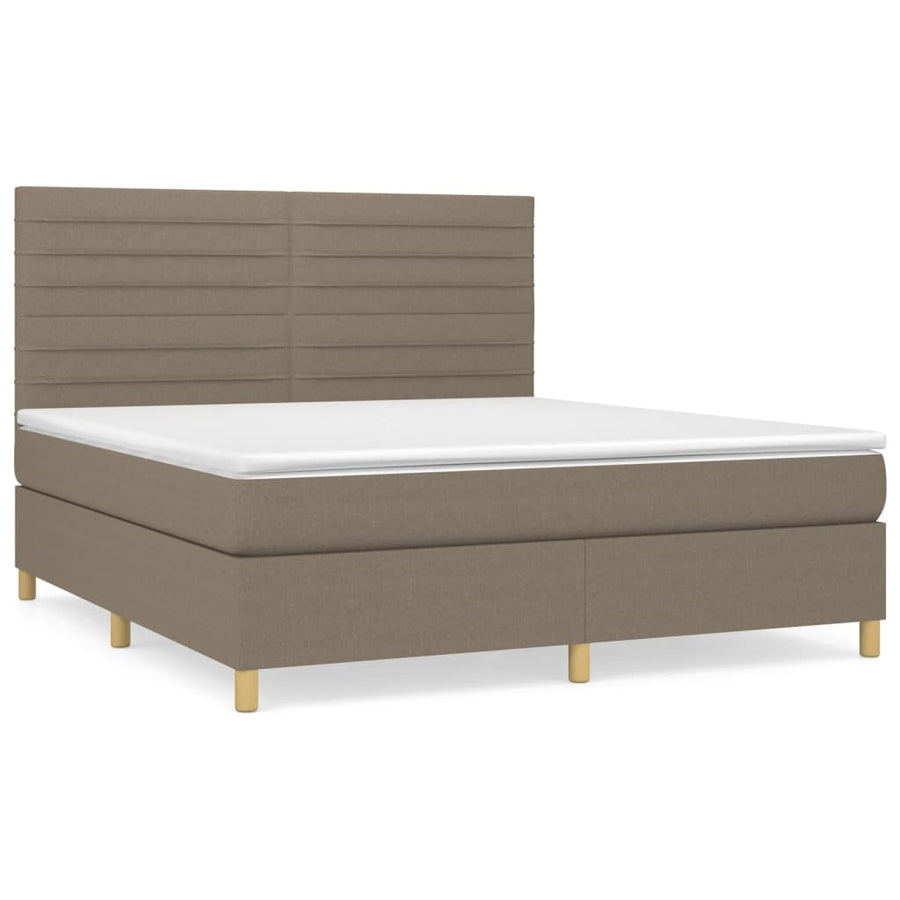 Boxspring Met Matras Stof Taupe 180 x 200 cm Horizontale strepen