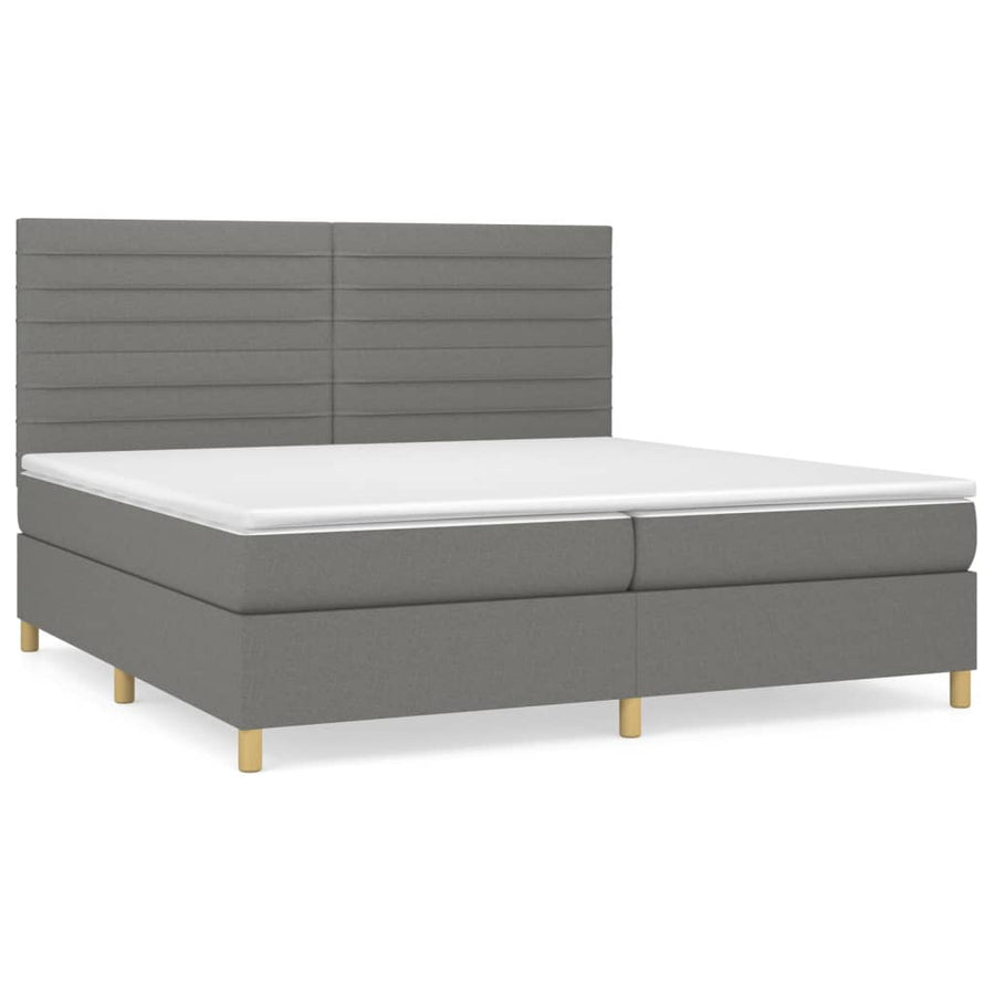Boxspring Met Matras Stof Donkergrijs 200 x 200 cm Horizontale strepen