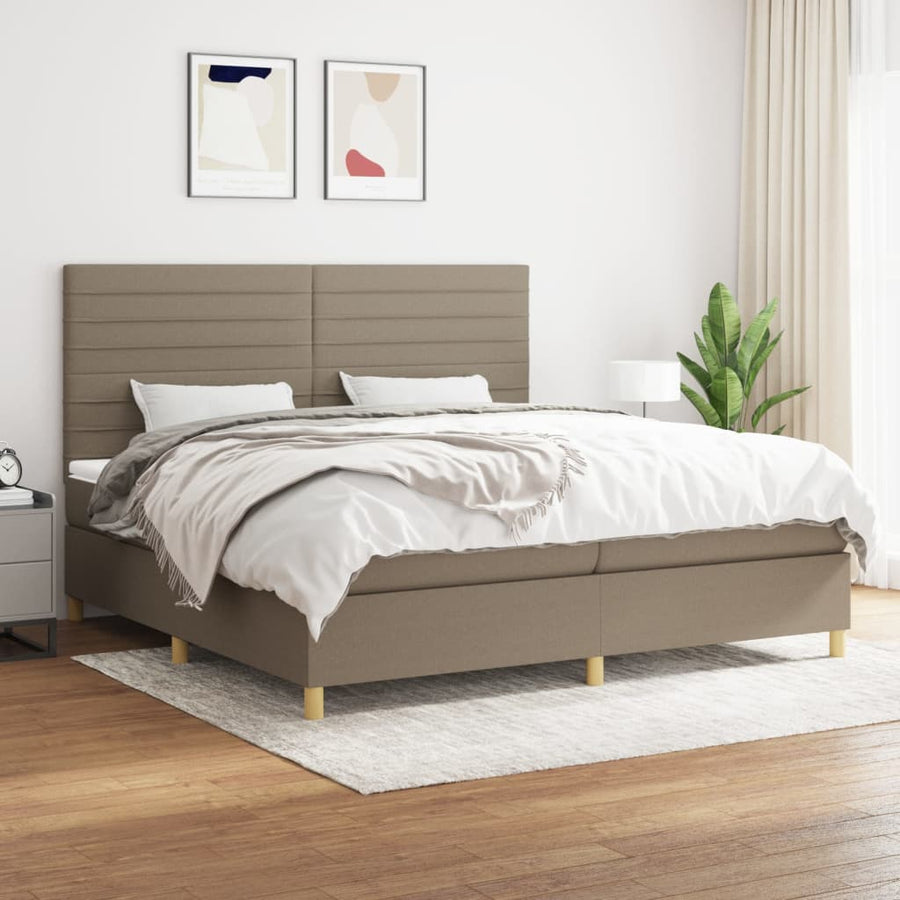 Boxspring met matras stof taupe 200x200 cm 200 x 200 cm Taupe