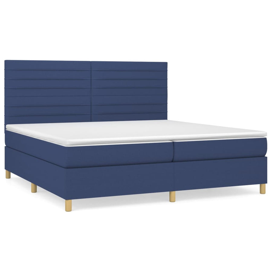 Boxspring Met Matras Stof Blauw 200 x 200 cm Horizontale strepen