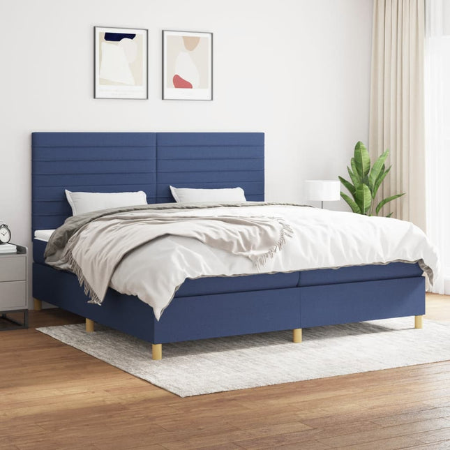 Boxspring Met Matras Stof Blauw 200 x 200 cm Horizontale strepen