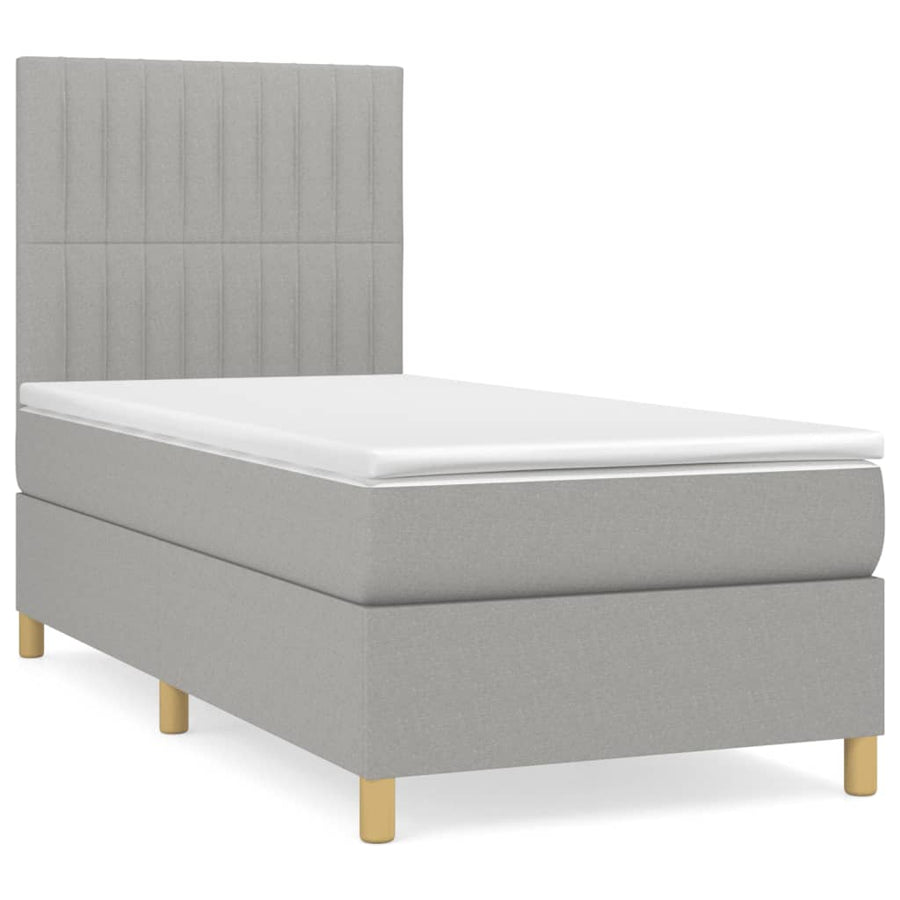 Boxspring Met Matras Stof Lichtgrijs 80 x 200 cm Verticale strepen