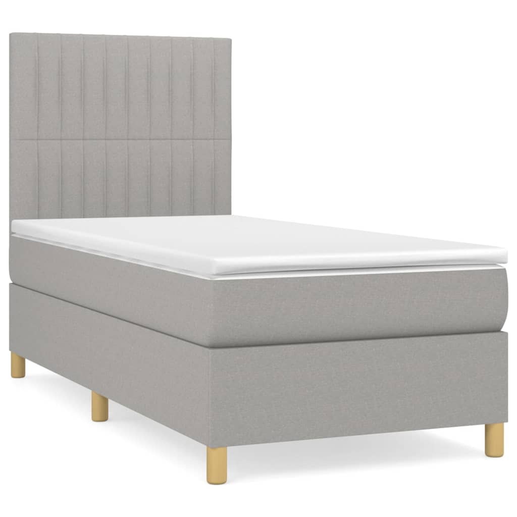 Boxspring Met Matras Stof Lichtgrijs 90 x 190 cm Verticale strepen