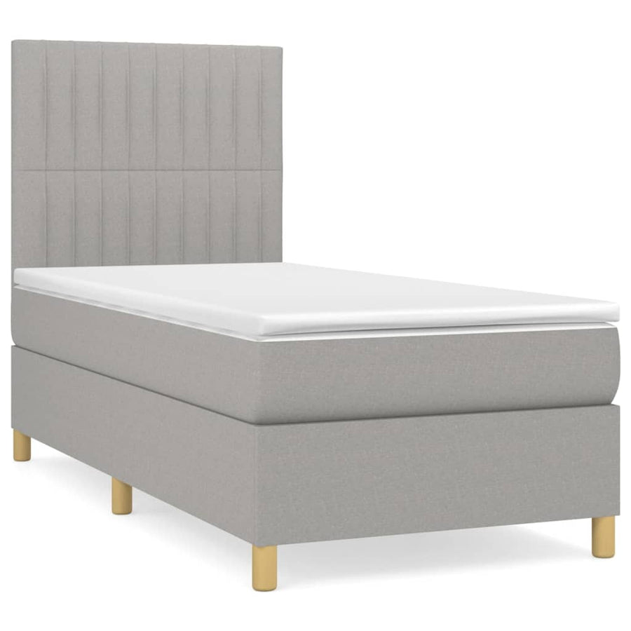 Boxspring Met Matras Stof Lichtgrijs 90 x 190 cm Verticale strepen