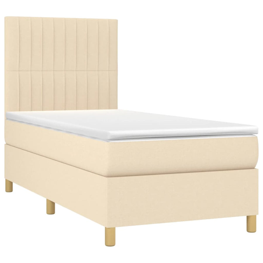 Boxspring met matras stof crèmekleurig 90x190 cm 90 x 190 cm Verticale strepen