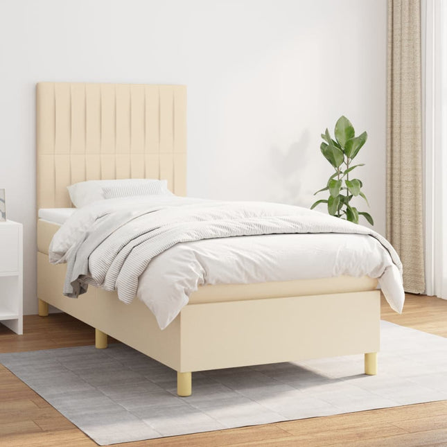 Boxspring met matras stof crèmekleurig 90x200 cm 90 x 200 cm Crème