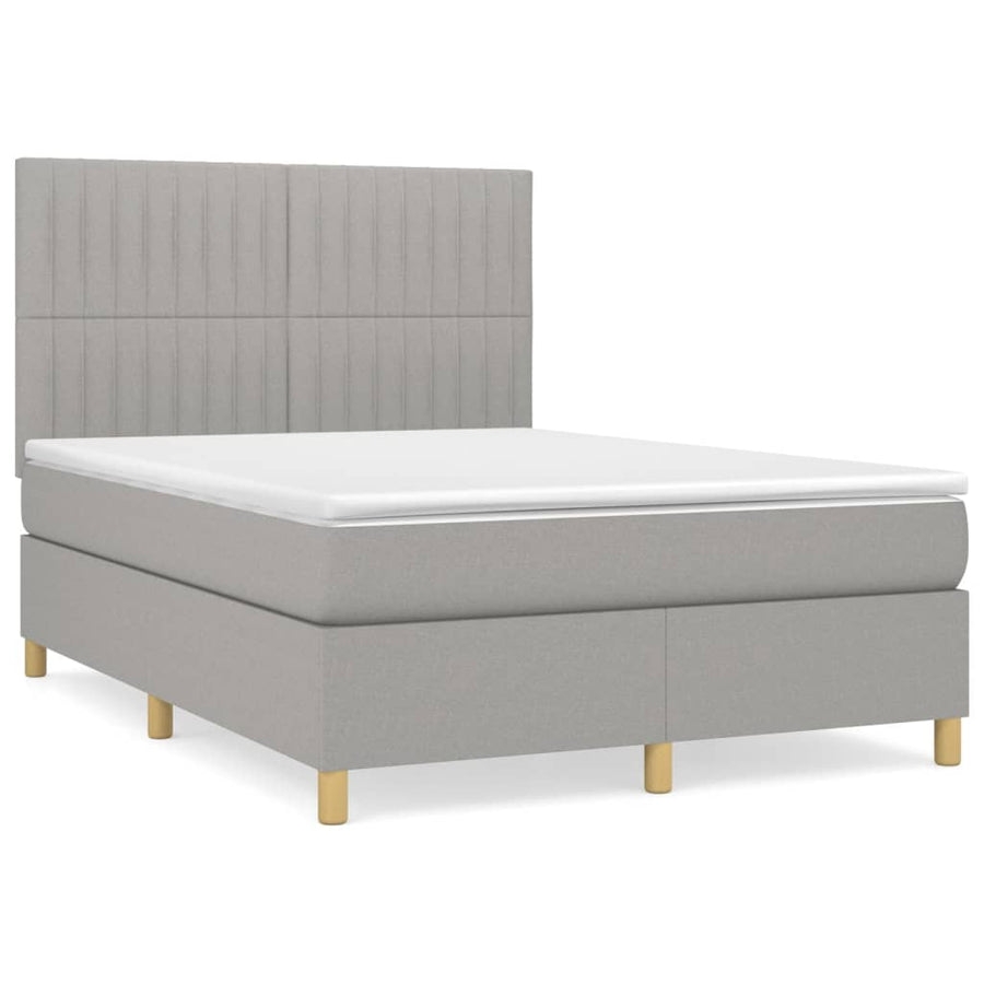Boxspring Met Matras Stof Lichtgrijs 140 x 190 cm Verticale strepen