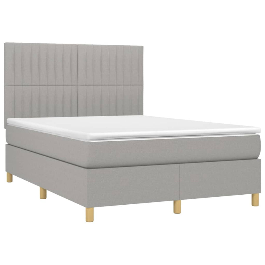 Boxspring Met Matras Stof Lichtgrijs 140 x 190 cm Verticale strepen