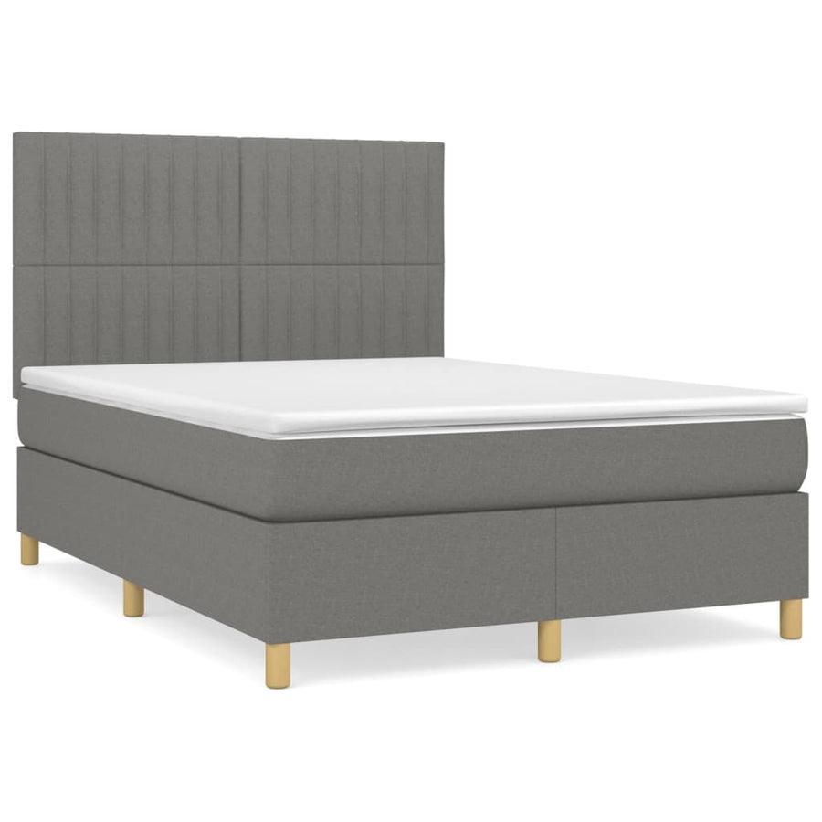 Boxspring Met Matras Stof Donkergrijs 140 x 190 cm Verticale strepen