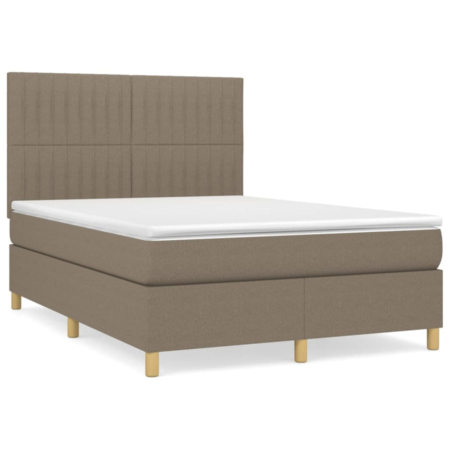 Boxspring Met Matras Stof Taupe 140 x 190 cm Verticale strepen