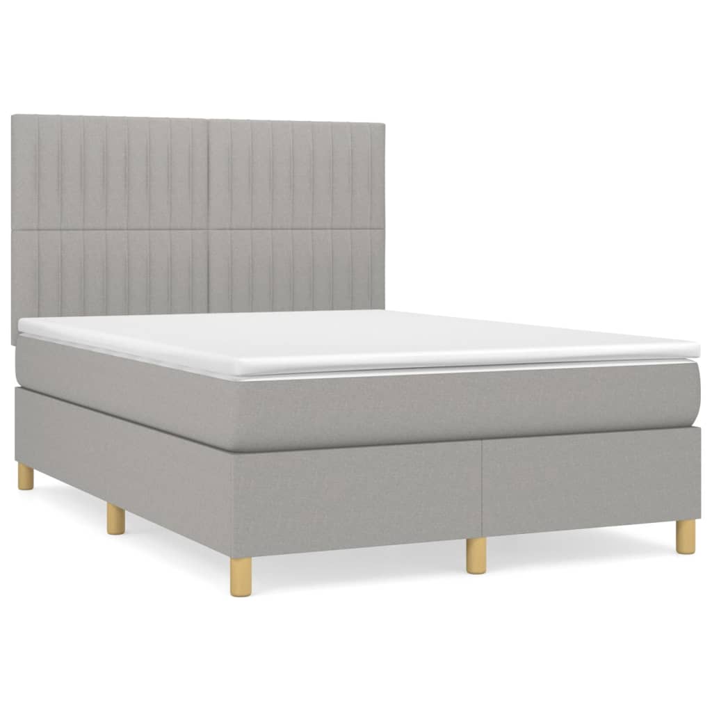 Boxspring Met Matras Stof Lichtgrijs 140 x 200 cm Verticale strepen
