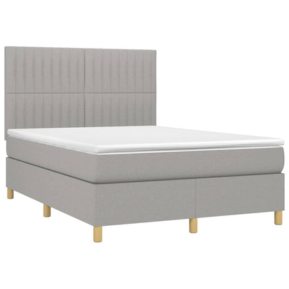 Boxspring Met Matras Stof Lichtgrijs 140 x 200 cm Verticale strepen