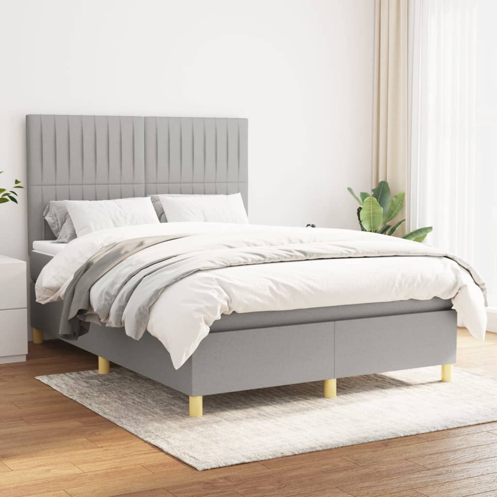 Boxspring Met Matras Stof Lichtgrijs 140 x 200 cm Verticale strepen