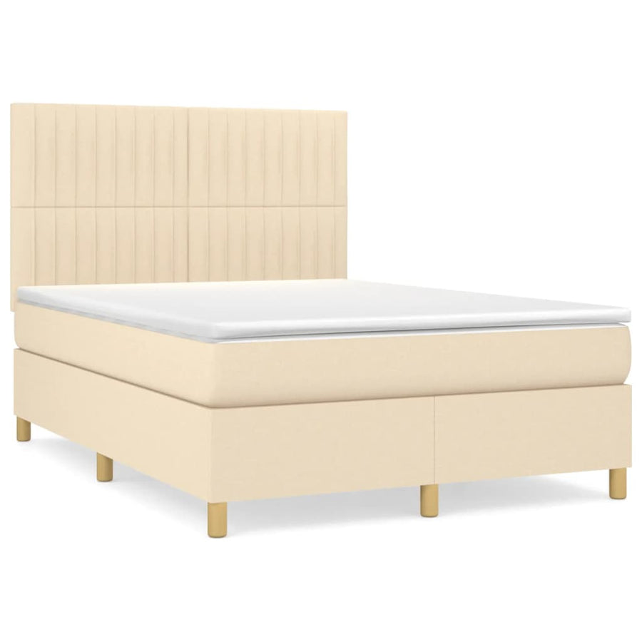 Boxspring Met Matras Stof Kleurig Crème 140 x 200 cm Verticale strepen