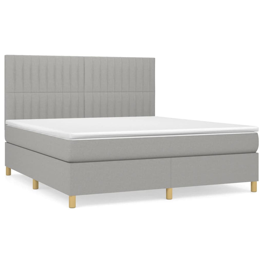 Boxspring Met Matras Stof Lichtgrijs 160 x 200 cm Verticale strepen