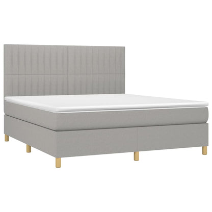 Boxspring Met Matras Stof Lichtgrijs 160 x 200 cm Verticale strepen