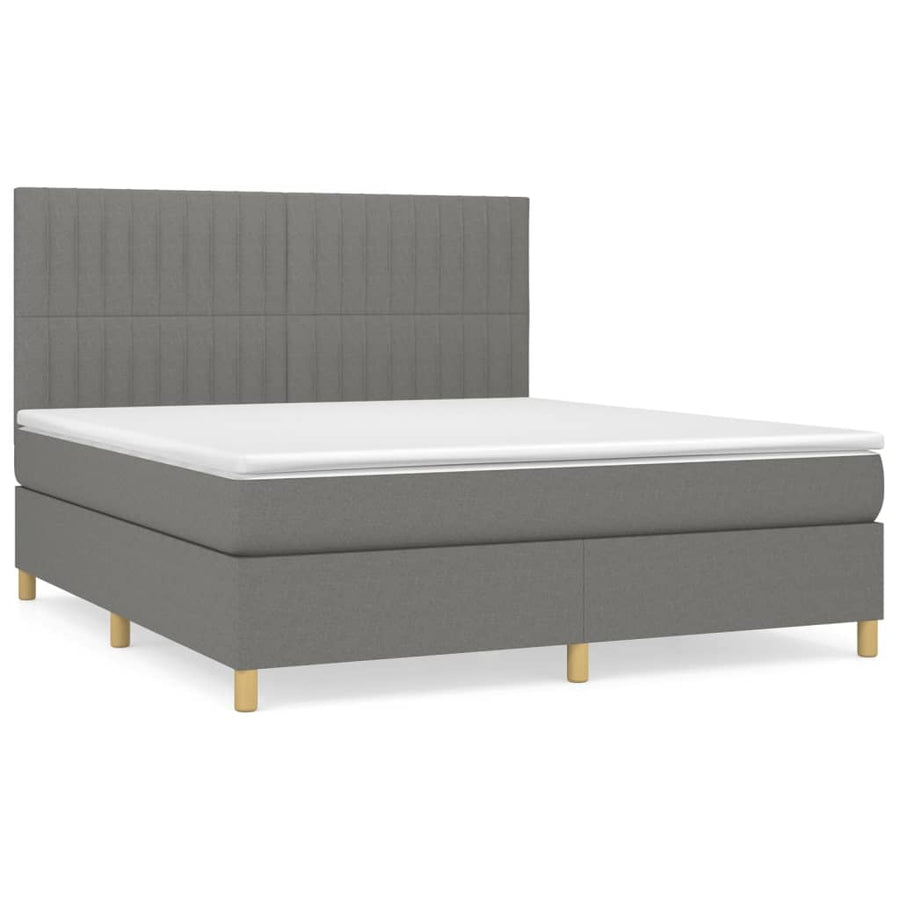 Boxspring Met Matras Stof Donkergrijs 160 x 200 cm Verticale strepen