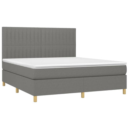 Boxspring Met Matras Stof Donkergrijs 160 x 200 cm Verticale strepen