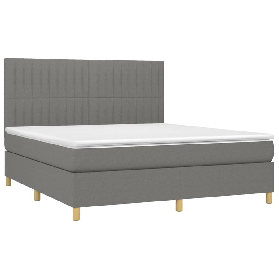 Boxspring Met Matras Stof Donkergrijs 160 x 200 cm Verticale strepen
