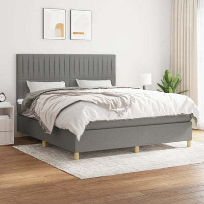 Boxspring Met Matras Stof Donkergrijs 160 x 200 cm Verticale strepen
