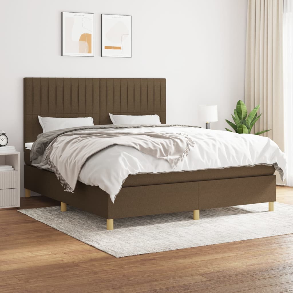 Boxspring met matras stof donkerbruin 160x200 cm 160 x 200 cm Donkerbruin
