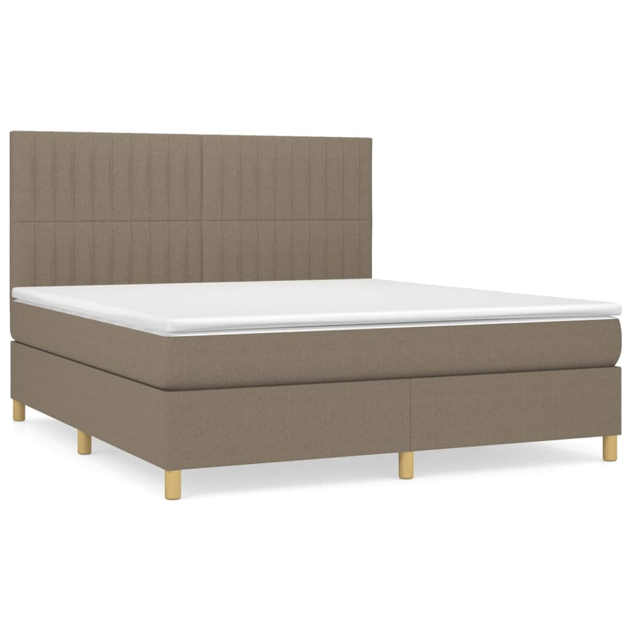 Boxspring Met Matras Stof Taupe 160 x 200 cm Verticale strepen