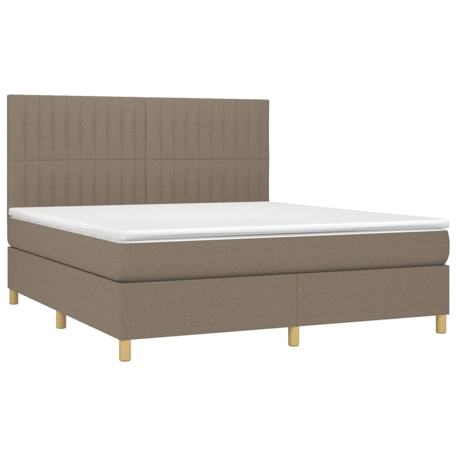 Boxspring Met Matras Stof Taupe 160 x 200 cm Verticale strepen