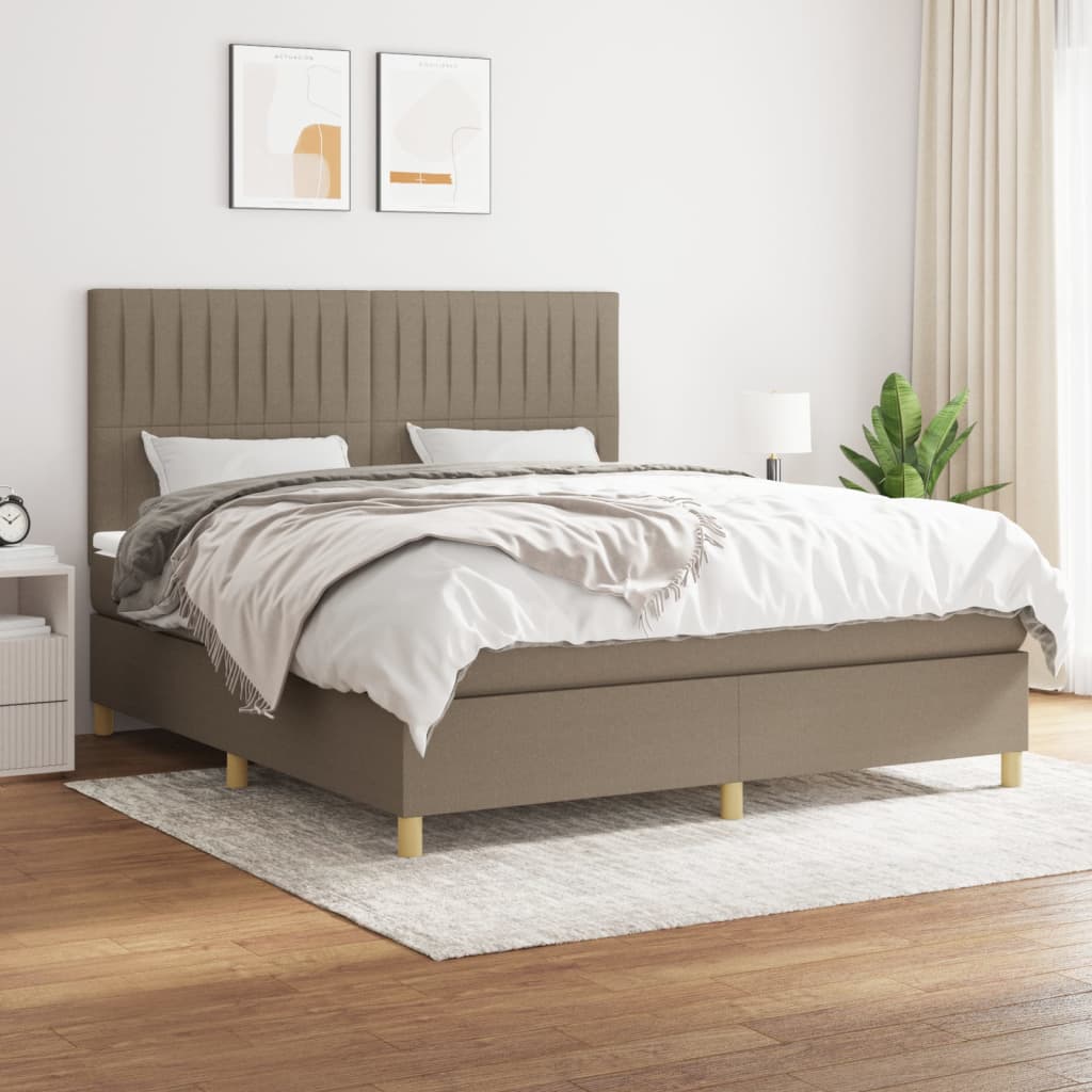 Boxspring Met Matras Stof Taupe 160 x 200 cm Verticale strepen