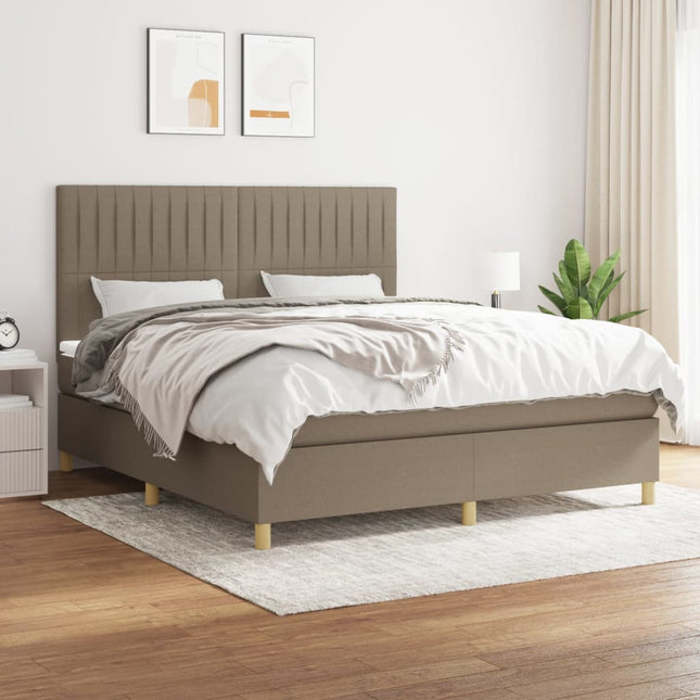 Boxspring Met Matras Stof Taupe 160 x 200 cm Verticale strepen