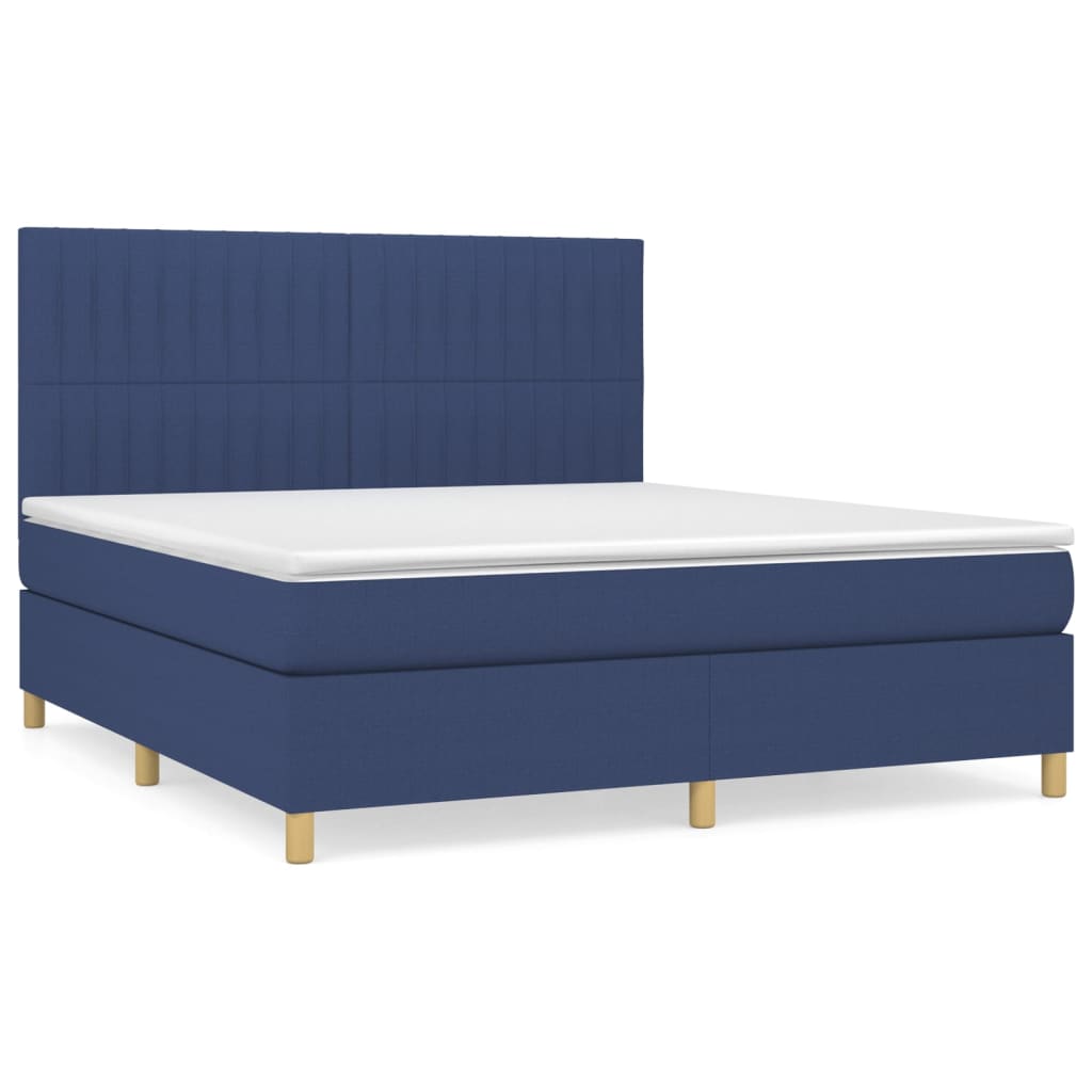 Boxspring Met Matras Stof Blauw 160 x 200 cm Verticale strepen