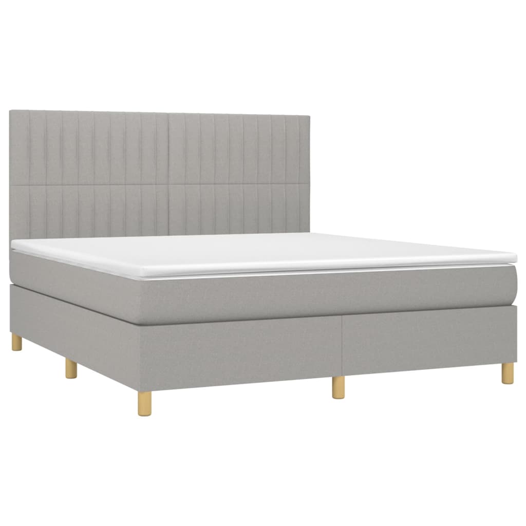 Boxspring Met Matras Stof Lichtgrijs 180 x 200 cm Verticale strepen