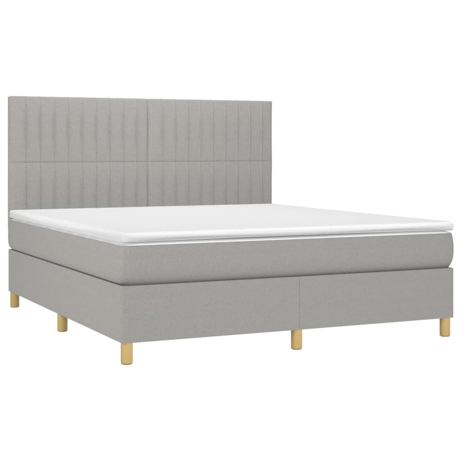 Boxspring Met Matras Stof Lichtgrijs 180 x 200 cm Verticale strepen