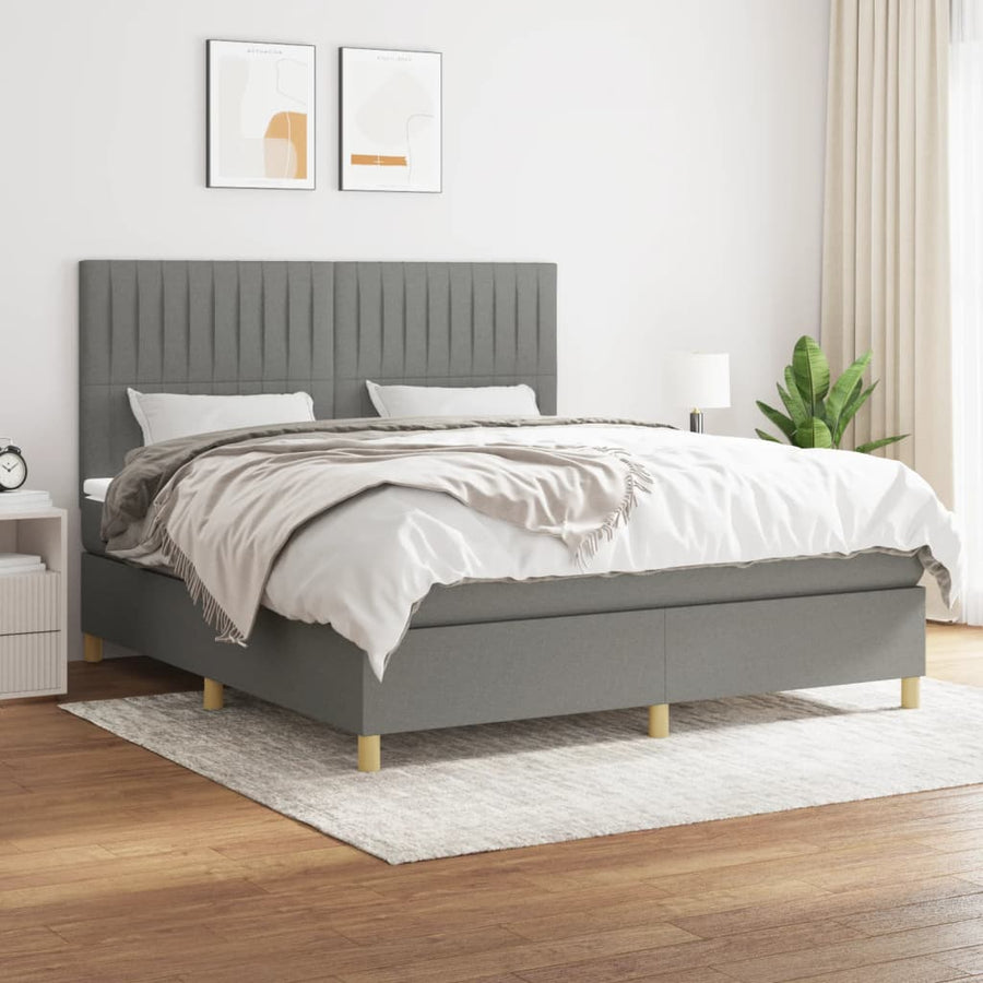 Boxspring Met Matras Stof Donkergrijs 180 x 200 cm Verticale strepen