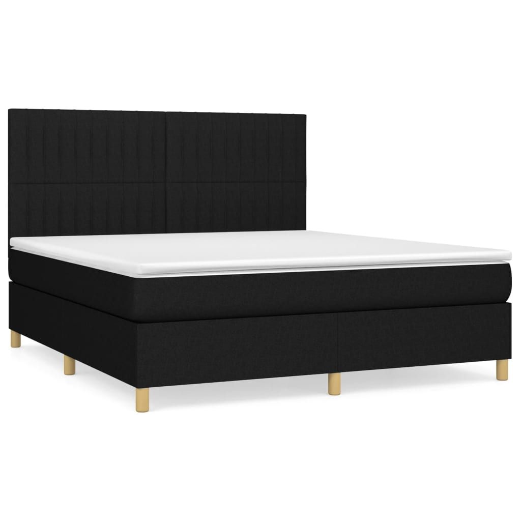 Boxspring Met Matras Stof Zwart 180 x 200 cm Verticale strepen