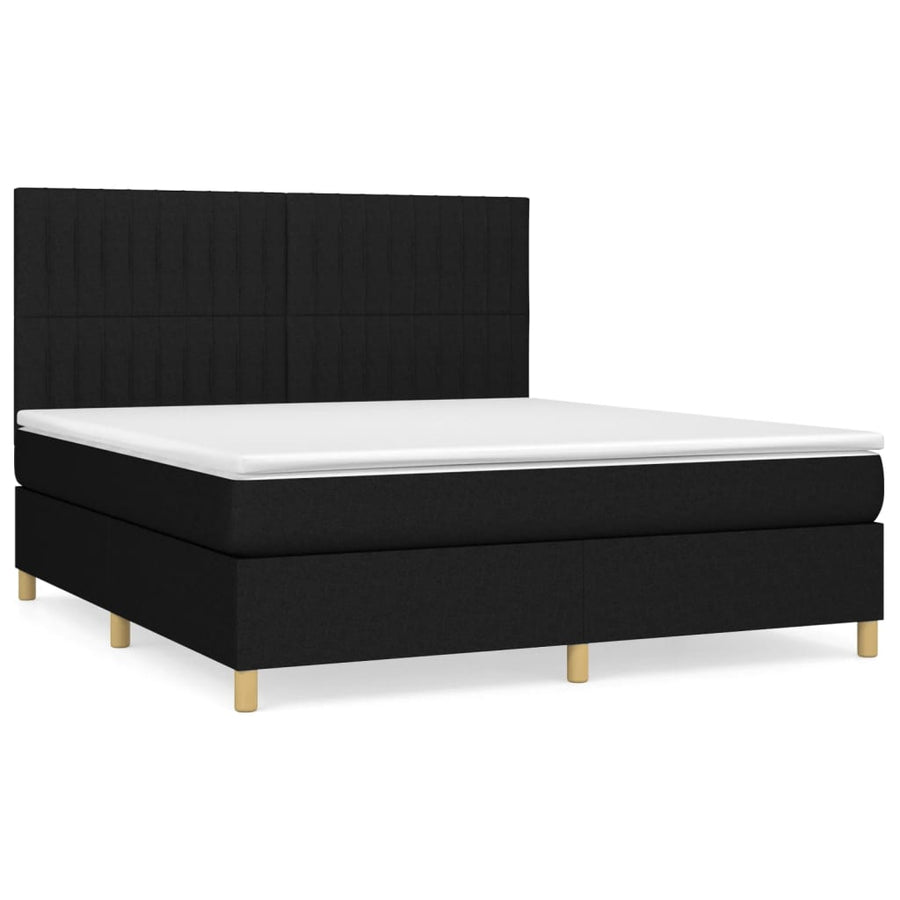 Boxspring Met Matras Stof Zwart 180 x 200 cm Verticale strepen