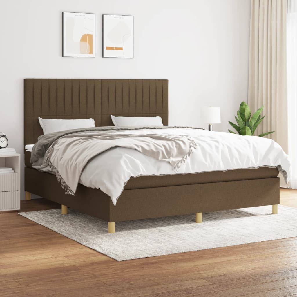 Boxspring Met Matras Stof 180 x 200 cm Donkerbruin