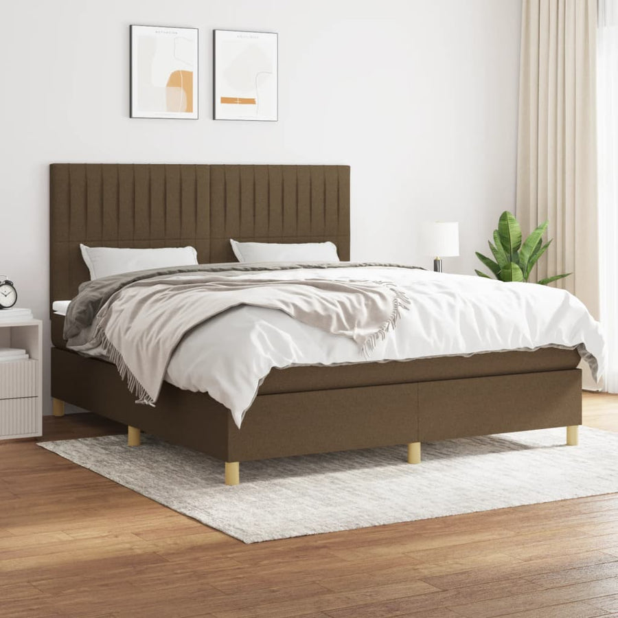 Boxspring Met Matras Stof 180 x 200 cm Donkerbruin