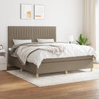 Boxspring Met Matras Stof Taupe 180 x 200 cm Verticale strepen