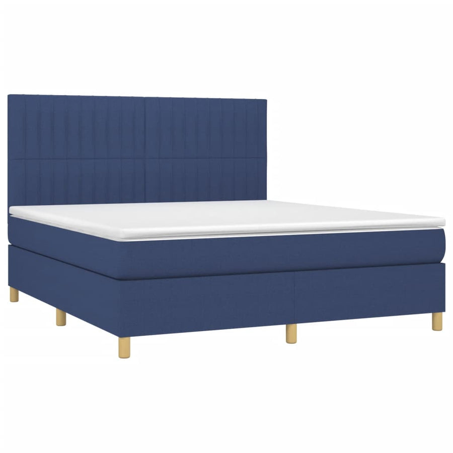 Boxspring Met Matras Stof Blauw 180 x 200 cm Verticale strepen
