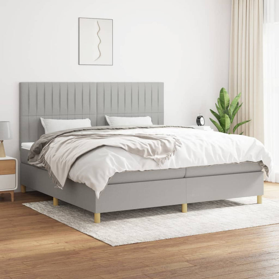 Boxspring Met Matras Stof Lichtgrijs 200 x 200 cm Verticale strepen