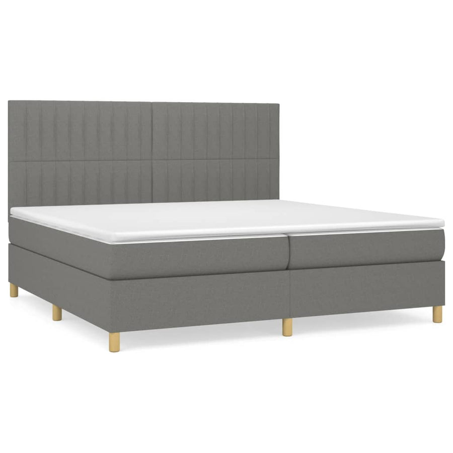 Boxspring Met Matras Stof Donkergrijs 200 x 200 cm Verticale strepen
