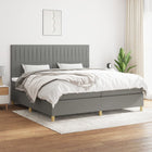 Boxspring Met Matras Stof Donkergrijs 200 x 200 cm Verticale strepen