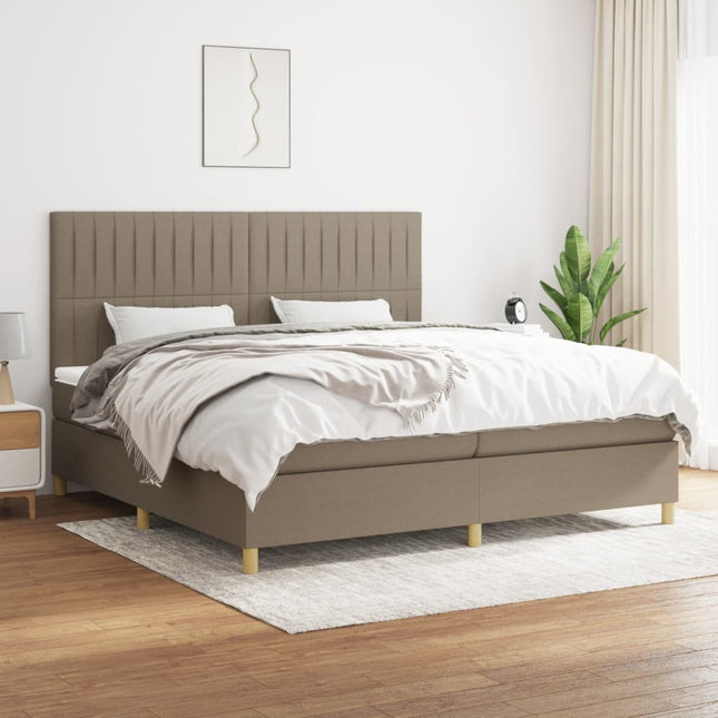 Boxspring met matras stof taupe 200x200 cm 200 x 200 cm Verticale strepen