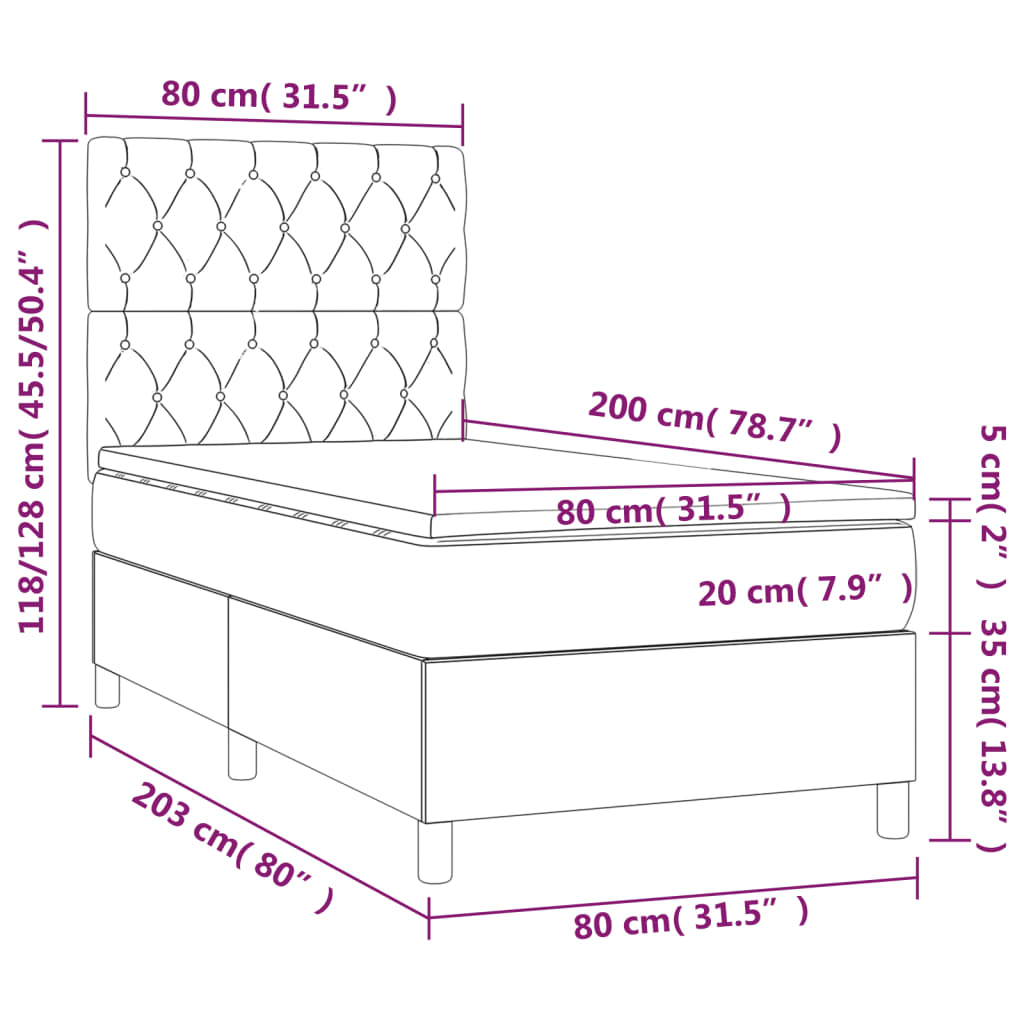 Boxspring Met Matras Stof Lichtgrijs 80 x 200 cm Getuft ontwerp