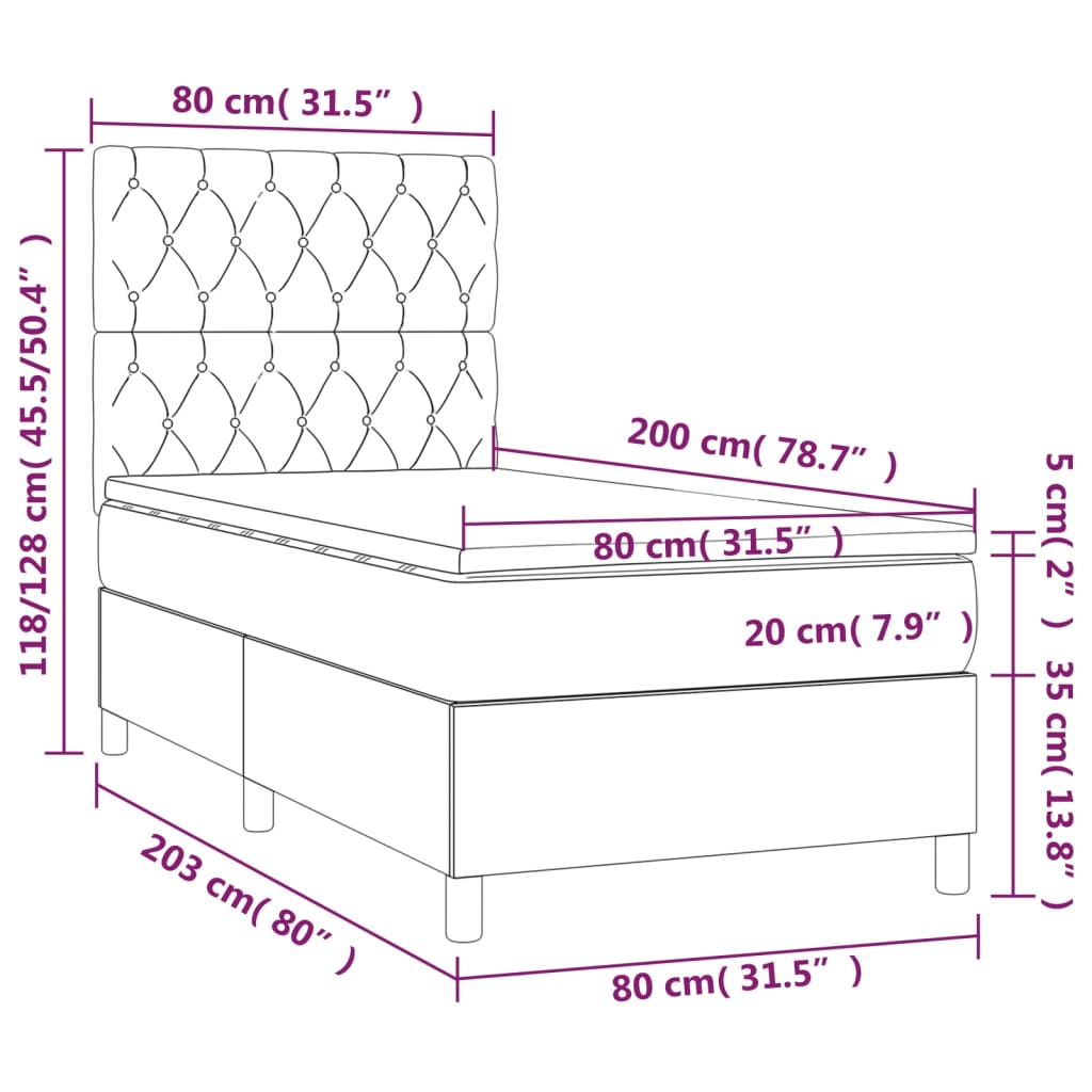 Boxspring Met Matras Stof Taupe 80 x 200 cm Getuft ontwerp