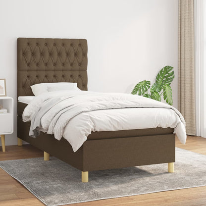 Boxspring Met Matras Stof Donkerbruin 90 x 200 cm Getuft ontwerp